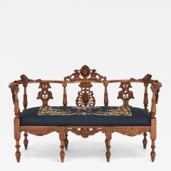Antique Italian grotto furniture carved wood and needlepoint settee - 4585022