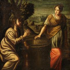 Antique Italian painting Christ and the Samaritan woman at the well - 4191021