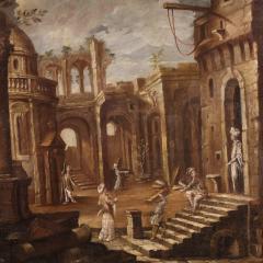Antique Italian painting from the 18th century Architectural Capriccio - 4345533