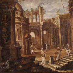 Antique Italian painting from the 18th century Architectural Capriccio - 4345534