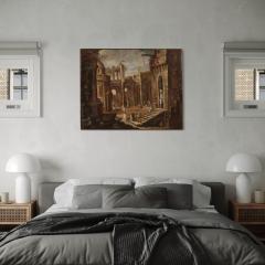 Antique Italian painting from the 18th century Architectural Capriccio - 4345543