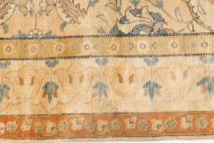 Antique Ivory Background Blue Flower Medallion Persian Tabriz Wool Rug - 2453616