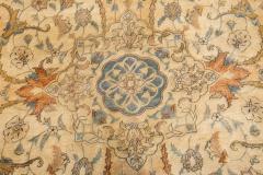Antique Ivory Background Blue Flower Medallion Persian Tabriz Wool Rug - 2453617