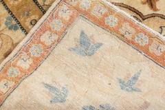 Antique Ivory Background Blue Flower Medallion Persian Tabriz Wool Rug - 2453619