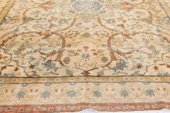 Antique Ivory Background Blue Flower Medallion Persian Tabriz Wool Rug - 2453620