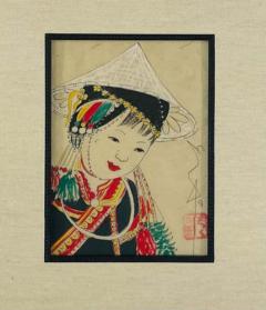 Antique Japanese Asian Women Portrait Etching Print Signed a Pair - 2873141