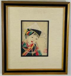 Antique Japanese Asian Women Portrait Etching Print Signed a Pair - 2873146