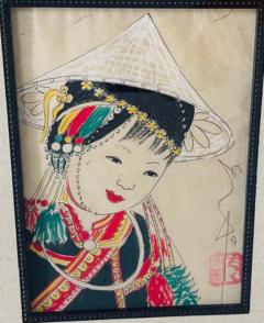 Antique Japanese Asian Women Portrait Etching Print Signed a Pair - 2873156