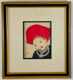 Antique Japanese Asian Women Portrait Etching Print Signed a Pair - 2873306