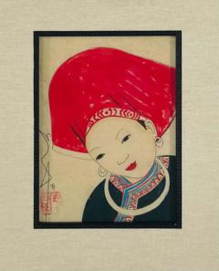 Antique Japanese Asian Women Portrait Etching Print Signed a Pair - 2873314