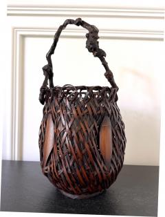 Antique Japanese Bamboo Basket Ikebana Mingei Style - 4699588
