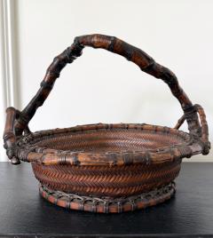 Antique Japanese Bamboo Morikago Basket with Chikon Handle Meiji Period - 4639083