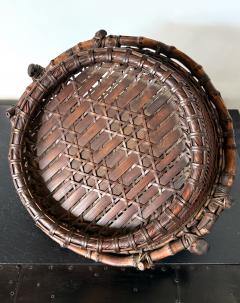 Antique Japanese Bamboo Morikago Basket with Chikon Handle Meiji Period - 4639086