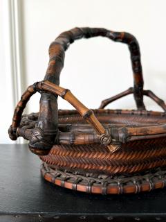 Antique Japanese Bamboo Morikago Basket with Chikon Handle Meiji Period - 4639087