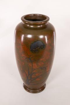 Antique Japanese Bronze Vase with Landscape and Red Patina - 1824968