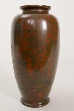 Antique Japanese Bronze Vase with Landscape and Red Patina - 1824971