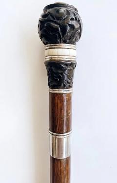 Antique Japanese Carved Silver Bone Dagger Walking Stick - 3590028