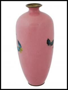 Antique Japanese Cloisonne Cotton Candy Pink Enamel Butterfly Vase - 3904285