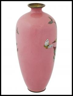 Antique Japanese Cloisonne Cotton Candy Pink Enamel Butterfly Vase - 3904289