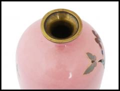 Antique Japanese Cloisonne Cotton Candy Pink Enamel Butterfly Vase - 3904324