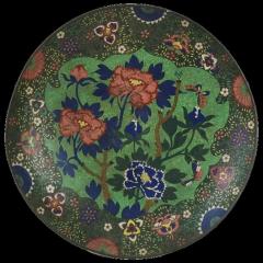 Antique Japanese Cloisonne Early Edo Green Enamel Plate - 3904328