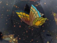 Antique Japanese Cloisonne Enamel Butterfly Black Goldstone Vase Honda Y - 4202524
