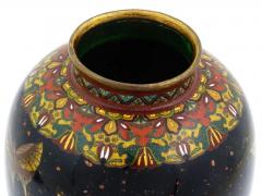 Antique Japanese Cloisonne Enamel Butterfly Black Goldstone Vase Honda Y - 4202525