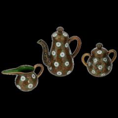 Antique Japanese Cloisonne Enamel Gold Stone Coffee Set - 3903396