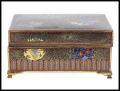 Antique Japanese Cloisonne Enamel Meiji Box Dragon Foo Dog Phoenix Bird - 3901550