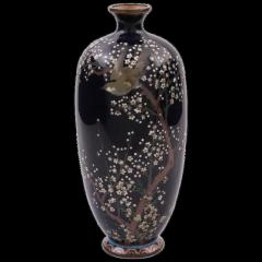 Antique Japanese Cloisonne Enamel Silver Wire Blossom Vase - 3903829