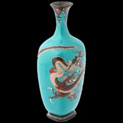 Antique Japanese Cloisonne Turquoise Enamel Dragon Vase Attributed to OTA - 3904379