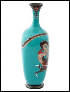 Antique Japanese Cloisonne Turquoise Enamel Dragon Vase Attributed to OTA - 3904383