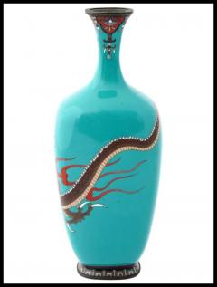 Antique Japanese Cloisonne Turquoise Enamel Dragon Vase Attributed to OTA - 3904384