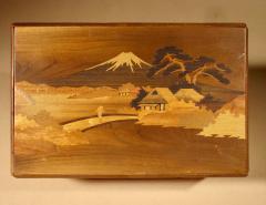 Antique Japanese Finally Inlaid Marquetry Box With Mount Fuji - 3280356