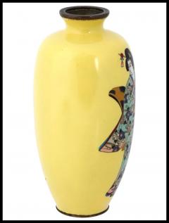 Antique Japanese Geisha Yellow Cloisonne Enamel Vase - 3904073