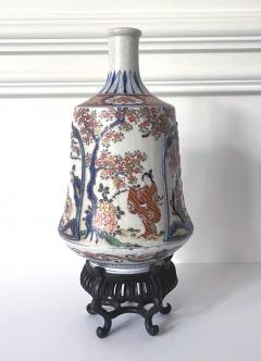 Antique Japanese Imari Bottle Vase on Wood Stand - 3109330