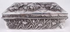 Antique Japanese Meiji Art Nouveau Silver Box with Iris Flowers - 4337497