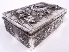 Antique Japanese Meiji Art Nouveau Silver Box with Iris Flowers - 4337498