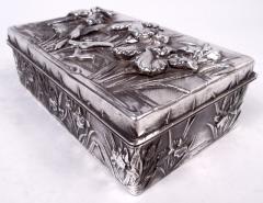 Antique Japanese Meiji Art Nouveau Silver Box with Iris Flowers - 4337504