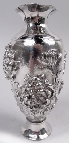 Antique Japanese Meiji Art Nouveau Silver Chrysanthemum Vase - 4002699