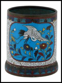 Antique Japanese Meiji Cloisonne Enamel Brush Pot - 3903291