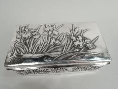 Antique Japanese Meiji Era Silver Box with Iris Flowers - 3754022