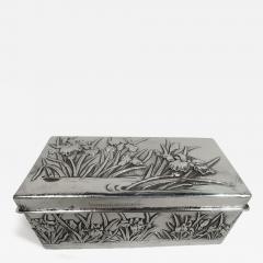 Antique Japanese Meiji Era Silver Box with Iris Flowers - 3756417