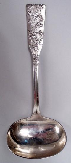 Antique Japanese Meiji Silver Blossoming Branch Sauce Ladle - 3798528