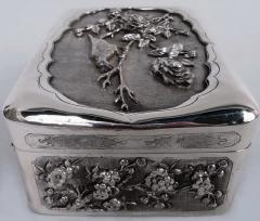 Antique Japanese Meiji Silver Box with Birds Blossoming Branches - 3806925