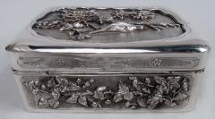 Antique Japanese Meiji Silver Box with Birds Blossoming Branches - 3806951