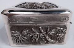 Antique Japanese Meiji Silver Box with Birds Blossoming Branches - 3807009