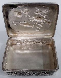 Antique Japanese Meiji Silver Box with Birds Blossoming Branches - 3807010