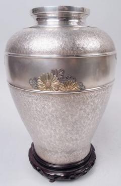 Antique Japanese Meiji Silver Daisy Vase with Applied Gold Flowers - 4337360