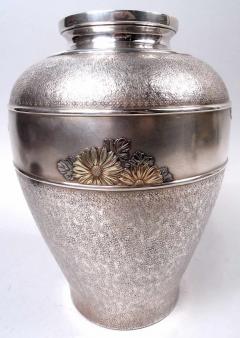 Antique Japanese Meiji Silver Daisy Vase with Applied Gold Flowers - 4337398